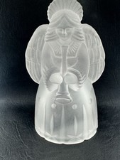 Frosted Glass Candleholder Angel Playing Trumpet  picture