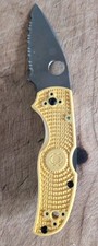 VTG Spyderco LC200N Yellow Body Serrated 3 inch Blade Folding Knife Golden Co. picture