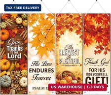 4PCS Fall Church Banners Scripture Harvest Bible Pumpkin Christian Wall Decor picture