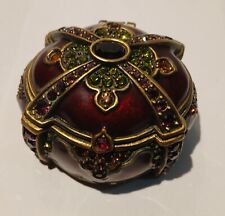 Jay Strongwater Burgundy Enameled Footed Trinket Box w/Swarovski Crystals Signed picture
