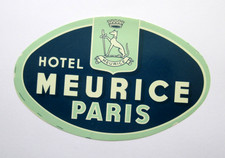 Vintage Hotel Meurice Paris France Luggage Label Travel Sticker Suitcase Tag OG picture