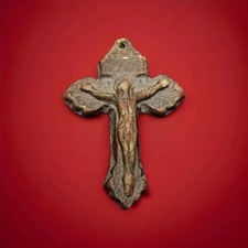 Antique Wooden Crucifix Survivor Piece Inscribed Hand Carved 19th Century Relic picture