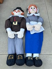 VTG Lillian Vernon Life Size Plush Figures 5 ft Thanksgiving Pilgrims Man Woman picture