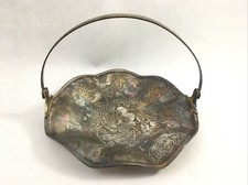 Tapestry Silverplate Floral Embossed Handled Basket Trinket Dish Display  picture