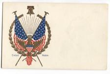 Patriotic Postcard American Flags Liberty Bell and Golden Eagle  picture