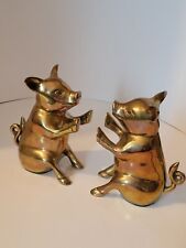 Two 6 In. Heavy Brass Sitting Pig / Hog Bookends, Decor, Figurals picture