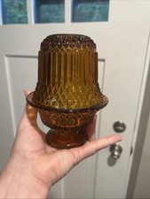 Vintage MCM Indiana Glass Diamond Point Golden Amber Fairy Lamp 2 Piece 6.5” picture