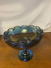 Carnival Glass Pedestal Bowl Dish Blue/purple   One Scratch picture