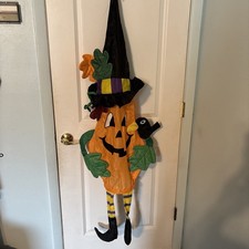 Vintage Nylon Halloween 3D Pumpkin Witch Windsock Hanging 55” Yard Decor picture