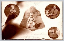 1930s Toddler Snookie Fluffy White Dog Outdoor Vintage Sepia Photo Snapshot picture