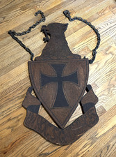 ANTIQUE Sigma Chi fraternity HUGE hand-tooled wooden crest plaque - Indiana OLD picture