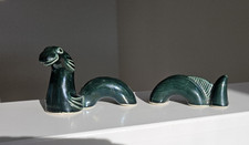 Loch Ness Monster Figurine 3 Piece NESSIE  Aviemore Pottery vintage Dark Green picture