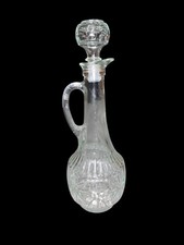 Vintage Clear Glass Starburst Flower Wine Decanter Bottle & Decorative Stopper picture
