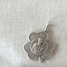 Saint St Patrick Medal Clover Shamrock Charm Small Silver tone Pendant NICE picture