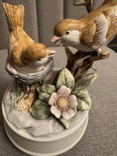 Summit Collection Ceramic Bird Figurine on Branch w/ Nest Flower Painted 1992 picture