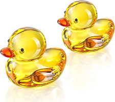 Set of 2 Hand-Blown Art Glass Mallard Duck Statues Mini Wild Duck Figurines picture