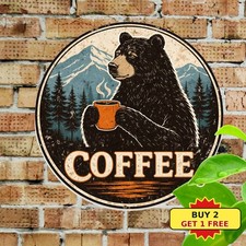 Wild Bear Round Tin Sign Mountain Forest Wildlife Metal Wall Art 8x8 picture