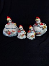 VINTAGE HULL LITTLE RED RIDING HOOD COVERED SUGAR BOWL, CREAMER , SALT/PEPPER picture