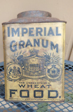 Antique IMPERIAL GRANUM Early Tin, Paper Label on tin Wheat Food, Quack Medicine picture