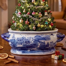 Blue and White Large Chinoiserie Ceramic Planter Decor, Landscape picture