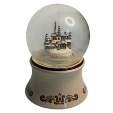 VTG Pfaltzgraff Village Snow Globe Tan Brown Musical Winter Church Scene Small picture