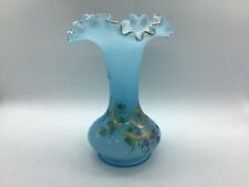 Vintage Hand Painted Bristol Glass Ruffled Vase (7.5 In Tall X 5 Inches Width) picture