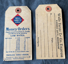 Wells Fargo Shipping Tag from Kansas City, Missouri Money Orders on Back picture