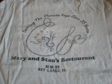 Vtg  Key Largo FL Mary and Stan's Restaurant Souvenir shirt STAINED Collectible picture