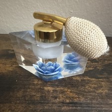 Vintage Jane Art Lucite Perfume Bottle Blue Rose Diamond Atomizer picture