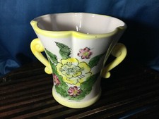 VINTAGE - RELPO HAND PAINTED PLANTER VASE - FLORAL DOUBLE HANDLE 6705- 5 