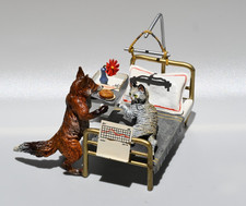 Rare Austrian Vienna Cold Painted Bronze Figure of Fox & Cat in Hospital picture