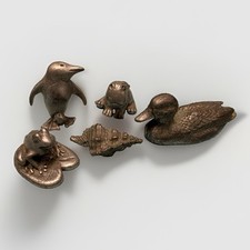 5 Miniature Pewter Figurines Cuteri Penguin & Baby, Hippo Frog Duck Seashell Lot picture