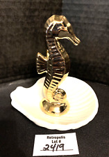 Gold Seahorse White Clam Shell Trinket Tray Nautical Ring Dish Ceramic picture