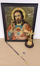 Vintage Religious Lot Crucifix Rosary Sacred Heart Lithograph Arma Christi picture