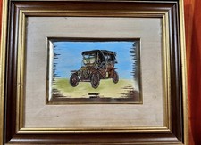 Vintage Italian Silver Foil Relief Mixed Media Art 1909 Ford ModelT Hand Painted picture