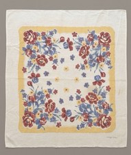 Vintage 1940s 1950sFloral CottageKitchen Tablecloth Retro Red Blue Roses 36”x38” picture