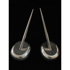 Set 2 Polished Silver Plated Sculptural Pen Holder Paperweight Slim Ballpoint picture