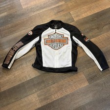 Vtg Harley-Davidson Logo Mesh Jacket White, Black + Orange Sz XL No Pads picture