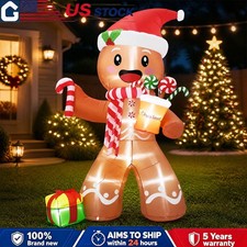 8FT Christmas Inflatable Gingerbread Man with Blow Up Yard Decor and LED Lights picture