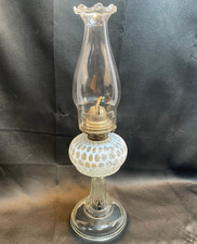 Antique White Opalescent Glass Coin Dot Oil Lamp White Flame Burner - Hobbs picture