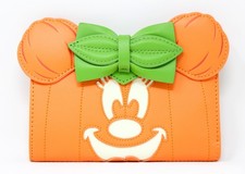 Loungefly Disney Minnie Mouse Glow In The Dark Pumpkin Face Flap Wallet - NWT picture