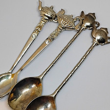 Antique Silver Tone Souvenir Spoon Lot of 4, Ornate Figural Handles picture