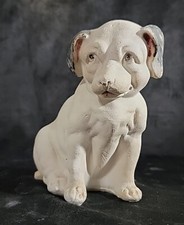 Early 1900s Chalkware Puppy Dog Hollow Body Coin Bank Repaired picture