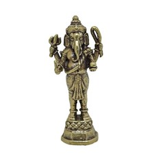 Lord Ganesha Elephant Headed God Khmer Style Hindu Amulet Mini Brass Statue #12 picture