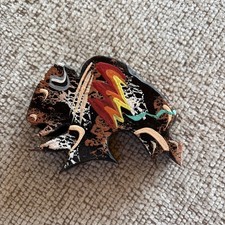 Lakota Sioux Buffalo Small Hand carved/painted wood Wall Art picture