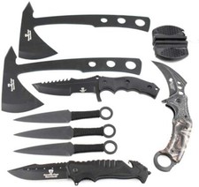 Snake Eye 6pc Tactical Set Full Tang Fixed Blade Knife Spring Assisted Knife picture
