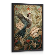 CAZLOUC Vintage Hummingbird Wall Art, William Morris Flower Wall Decor, Natur... picture