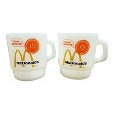 2 Vintage Fire-King McDonald’s “Good Morning” Milk Glass Mug Anchor Hocking USA picture