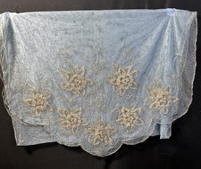 Antique Dresser Scarf Sheer Metallic Fabric Gold Thread Flowers 43