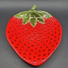 Vintage 1973 Hand-painted Artist Signed Strawberry Shaped Tray Ceramic 10